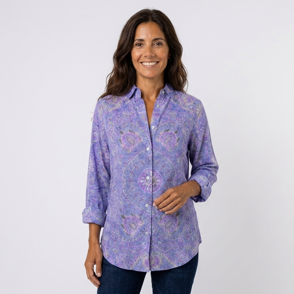 Aitana | Blusa violeta con estampado paisley