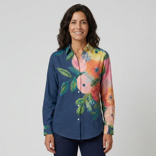 Camila | Blusa floral azul marino