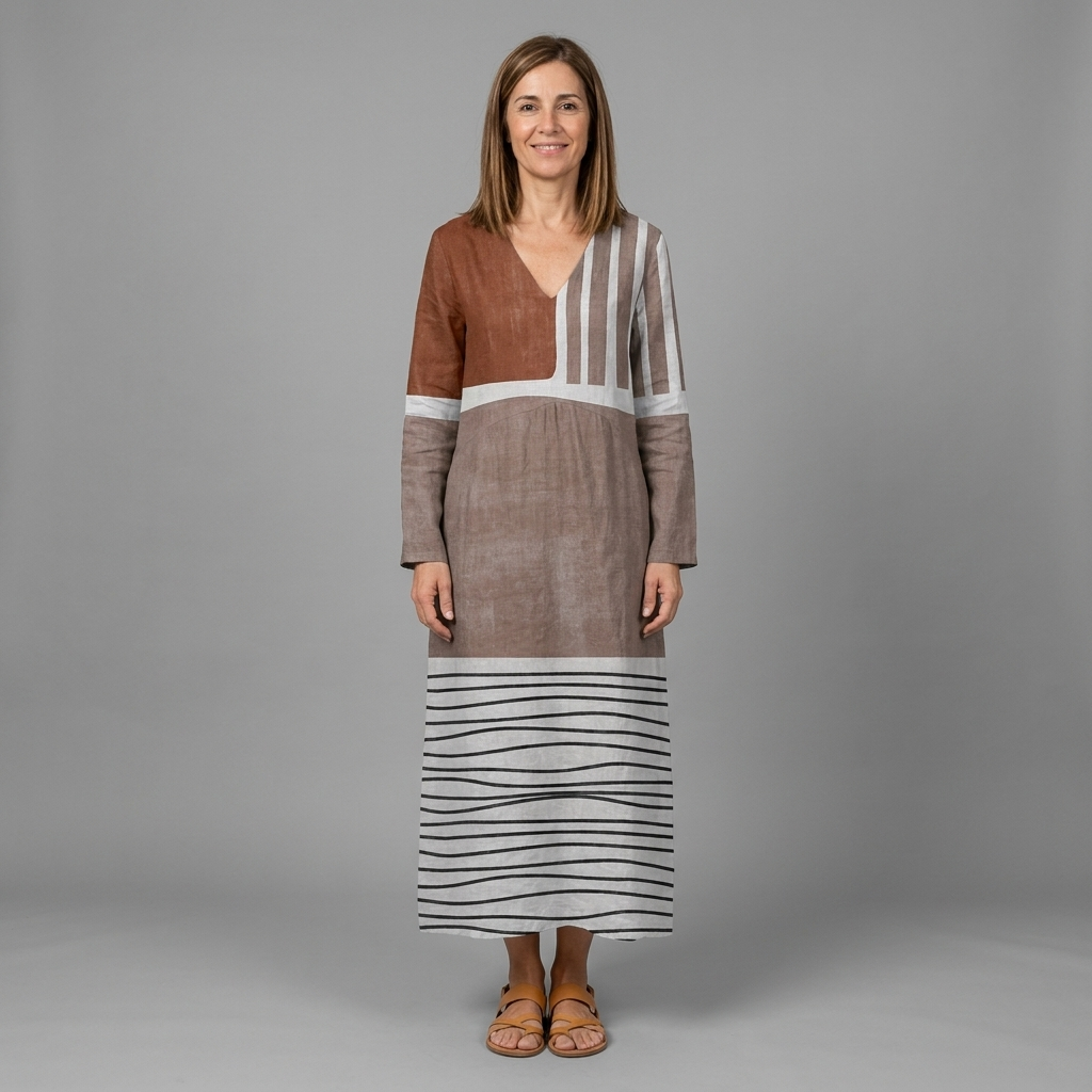 Teresa | Vestido de día desenfadado marrón-gris