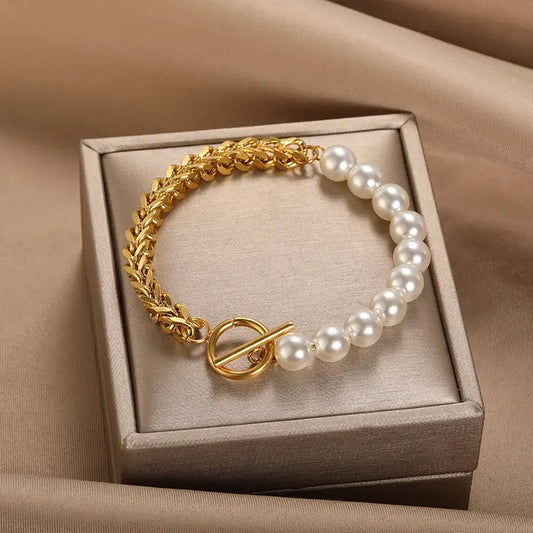Pulsera Elegante Oro y Perlas