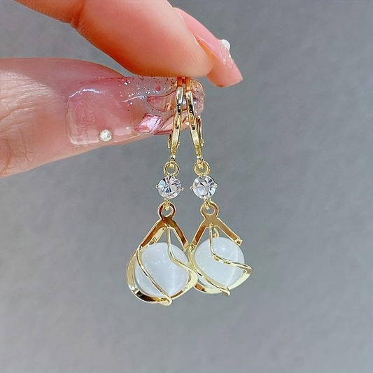 Pendientes Colgantes Oro con Ópalo Blanca