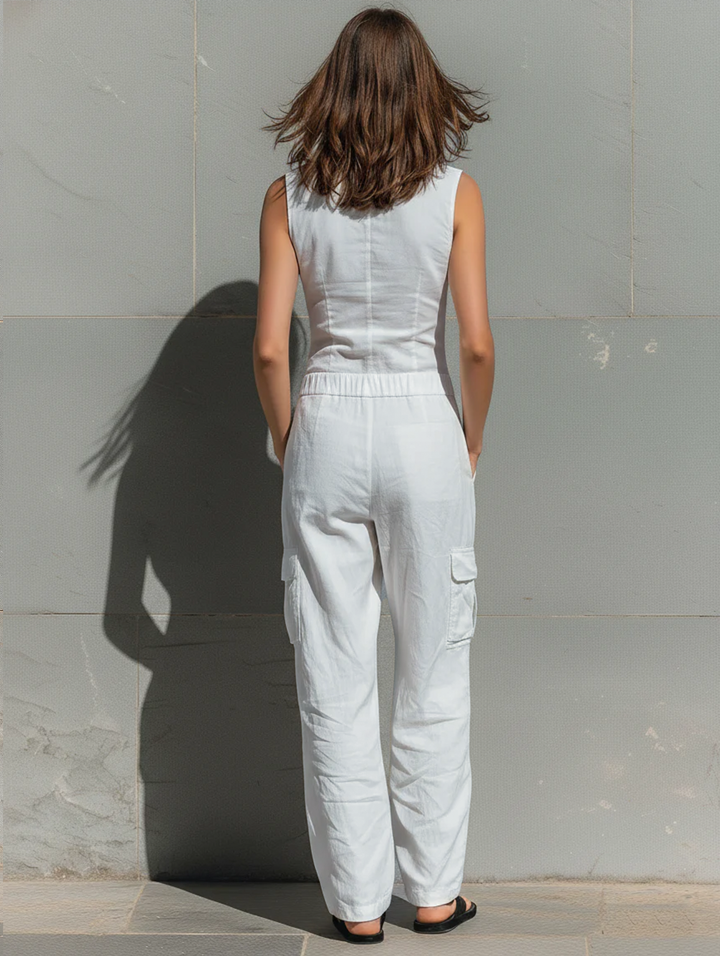 Minimalista Cotton Blend Single-breasted Sin mangas Mono