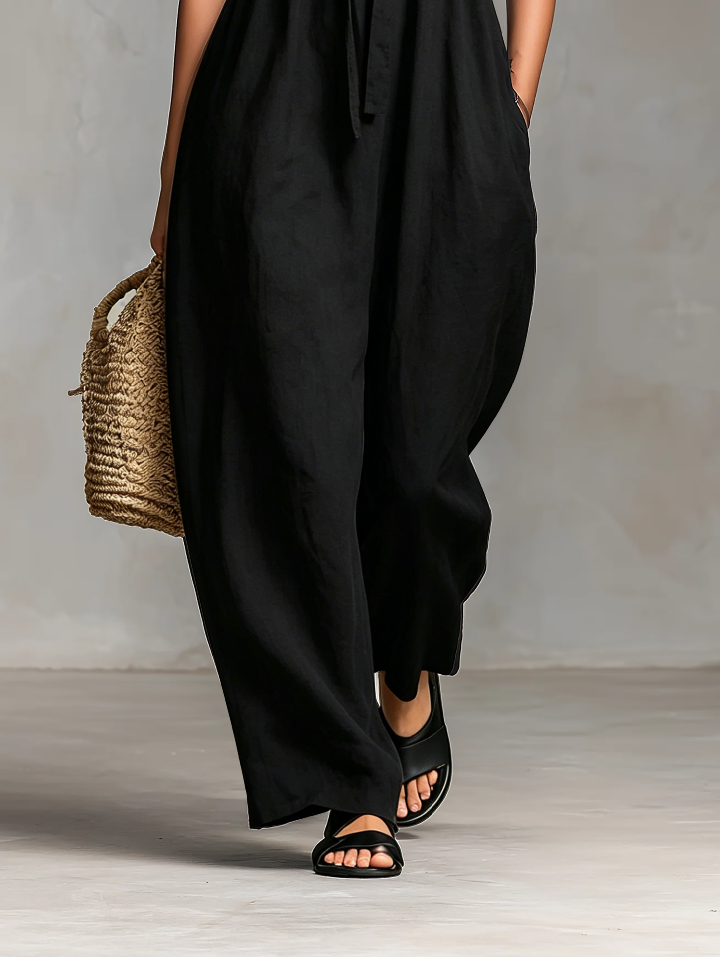 Minimalista Holgado Linen Blend Palabra de honor Mono With Tie Closure