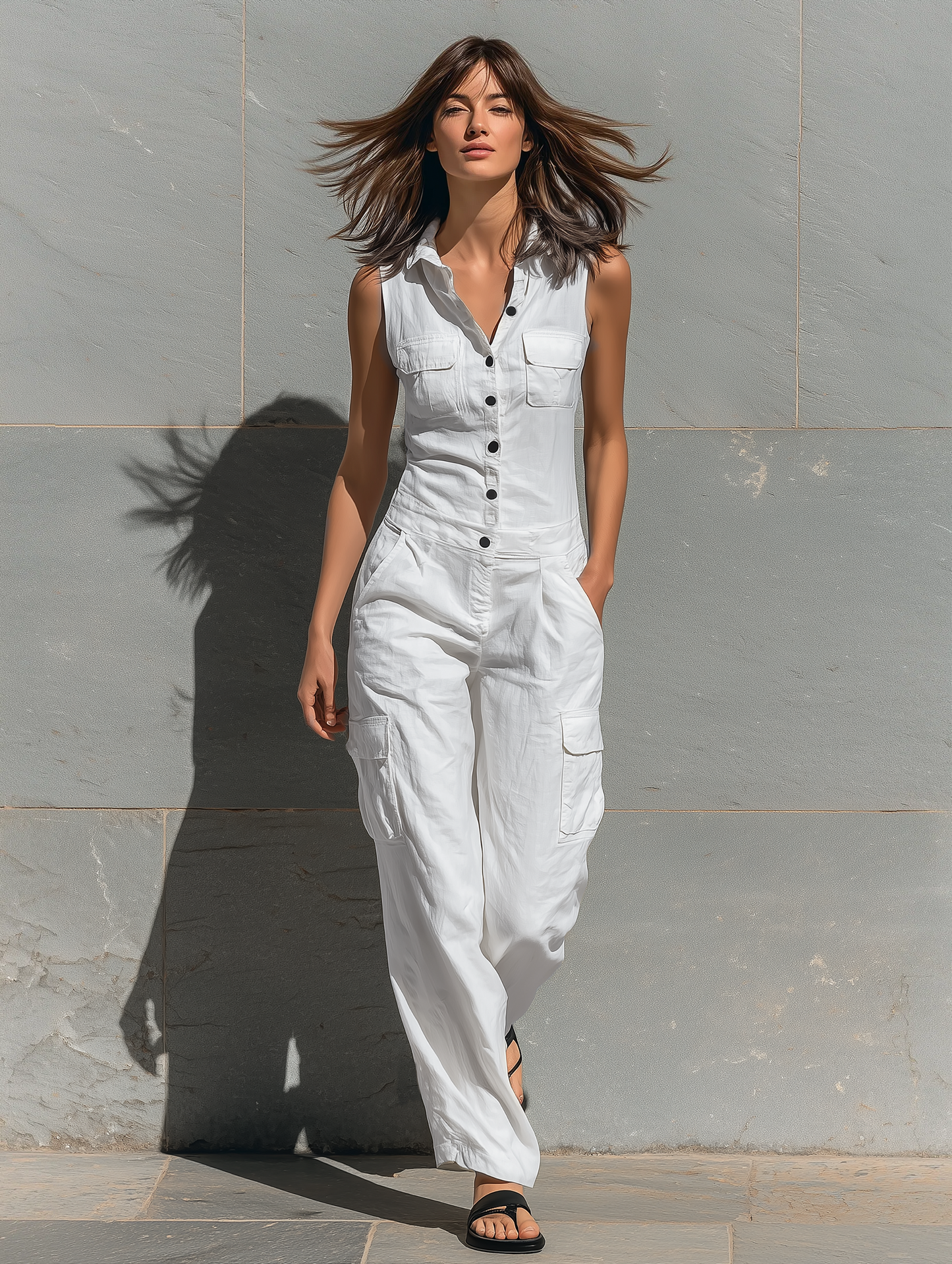 Minimalista Cotton Blend Single-breasted Sin mangas Mono