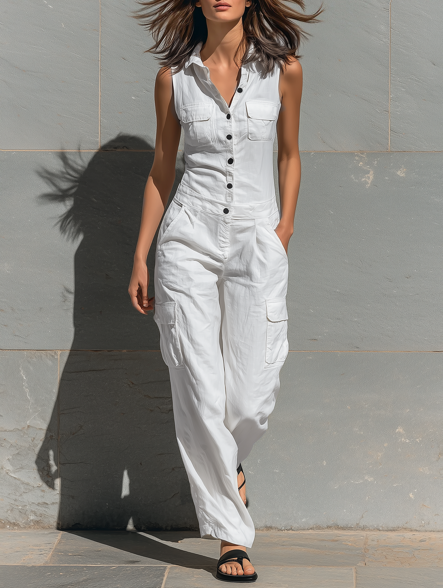 Minimalista Cotton Blend Single-breasted Sin mangas Mono