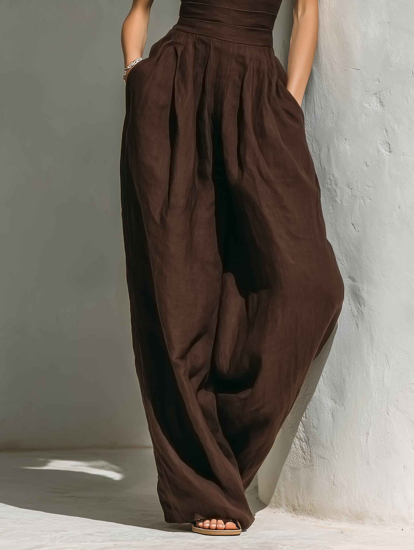 Minimalista Linen Blend Mono With Cap Sleeves And Pierna anchas